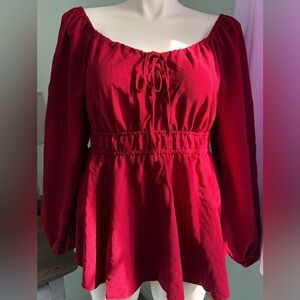 NWOT SHEIN 1XL red burgundy long sleeve elastic cinched waist peasant blouse
